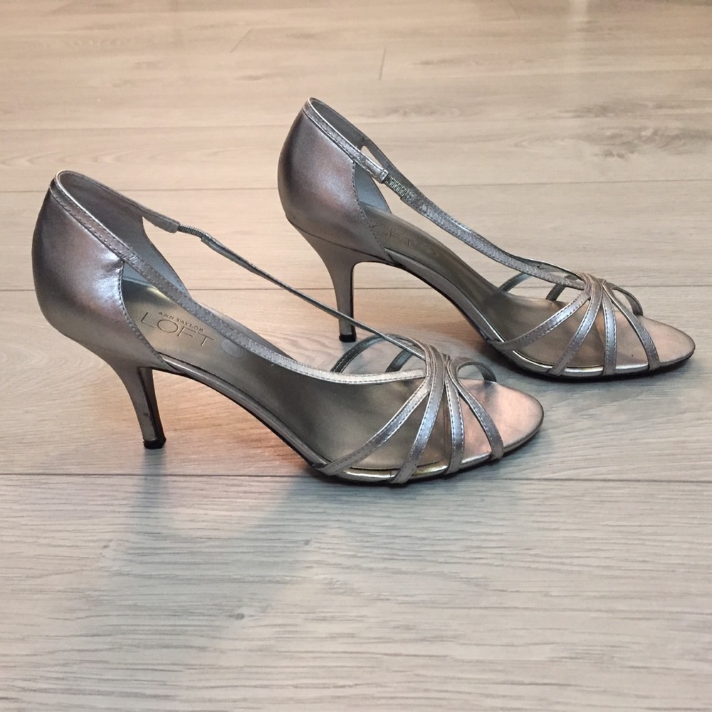 Ann Taylor Loft silver sandal heels - Picture 2 of 3